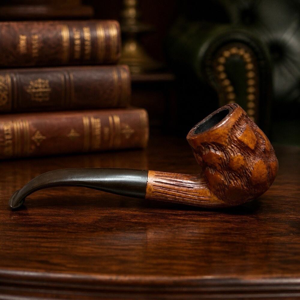 Vintage Rusticated Briar Tobacco Imported Smoking Pipe Bent Stem Estate Pipe 6"